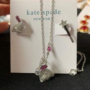 Kate Spade Silver and Pink Bunny Necklace and Earring Set